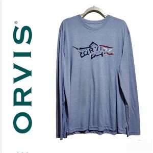 Orvis Trout Bum Long Sleeve Men's Graphic Blue Tee Shirt Size XL